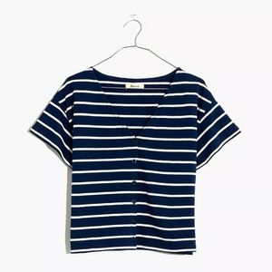MADEWELL V-Neck Button-Front Boxy-Crop Tee